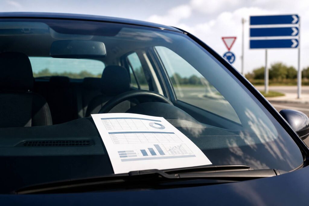 Voiture avec compteur kilométrique et document de frais