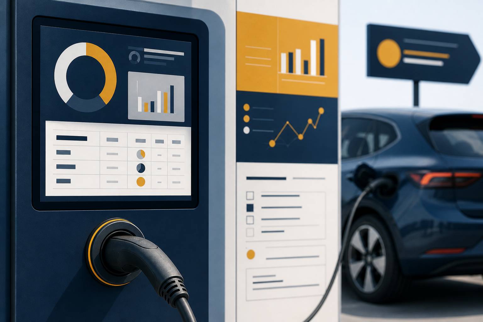 Écran de borne de recharge avec câble connecté