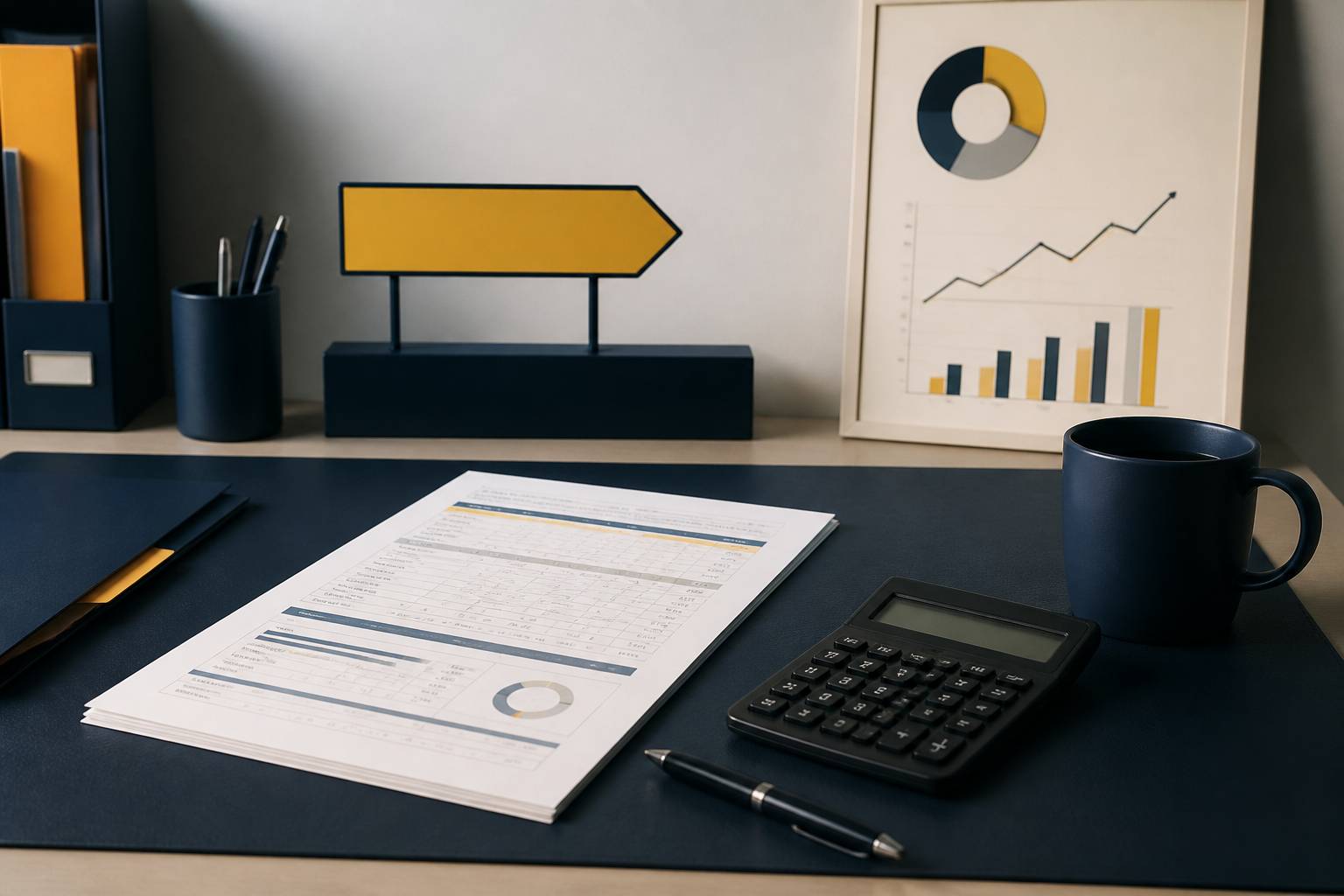 Calculatrice et tableau de barème sur un bureau