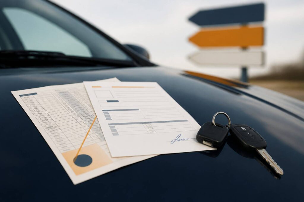 Carte grise barrée et certificat de cession sur un capot
