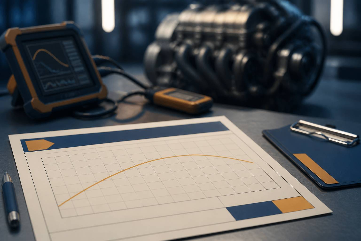 Courbe de puissance stylisée avec outils de diagnostic