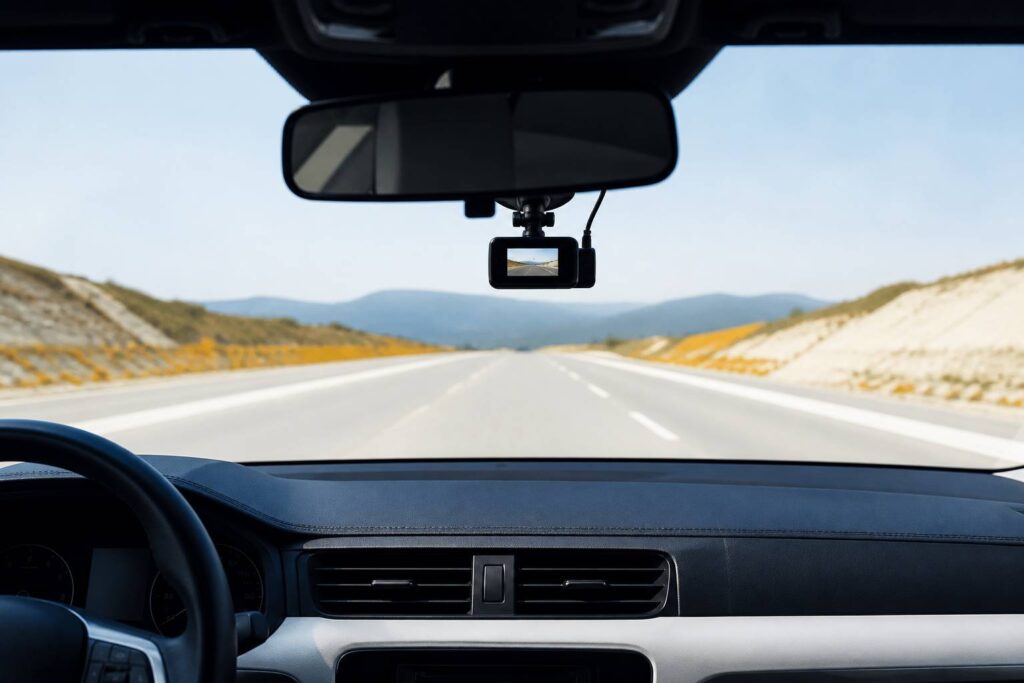 Caméra embarquée générique fixée au pare-brise face à la route