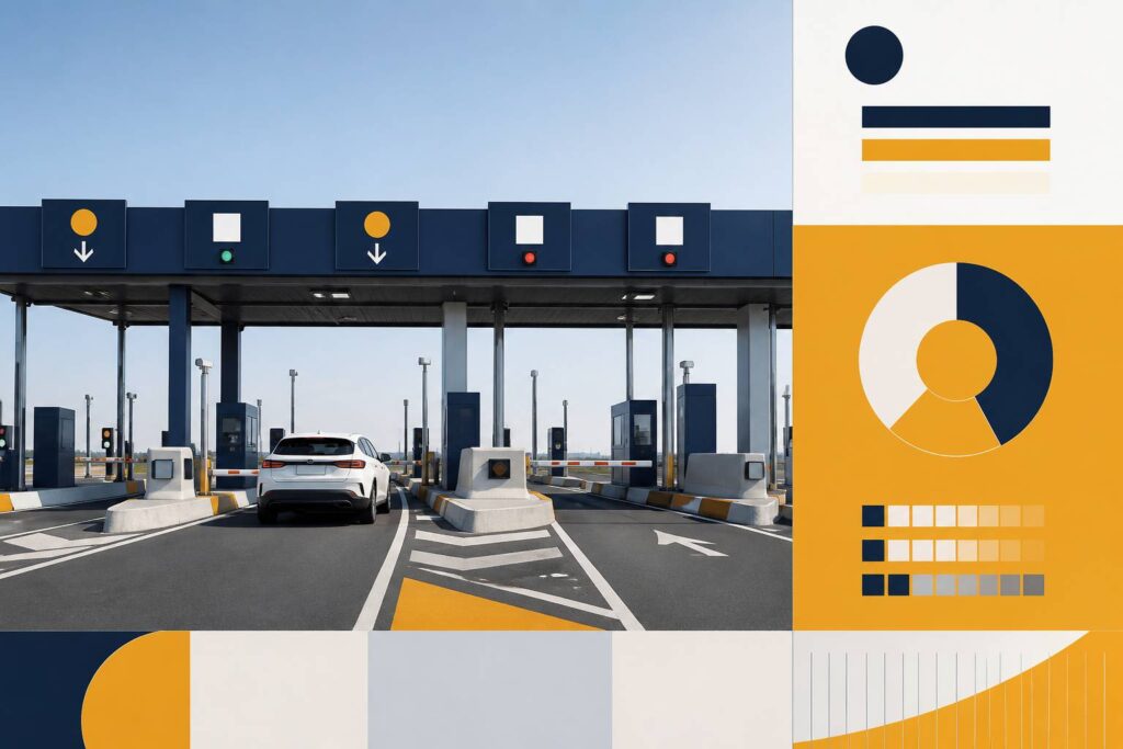 Barrière de péage d'autoroute avec plusieurs voies