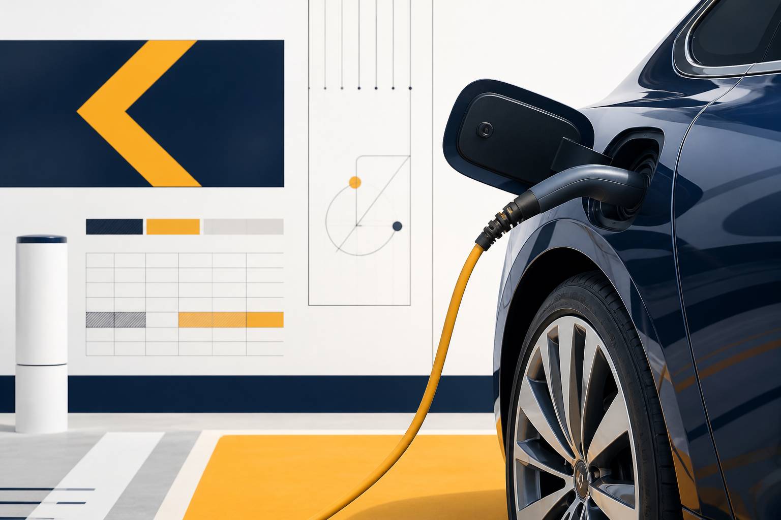 Câble de recharge branché sur une berline électrique