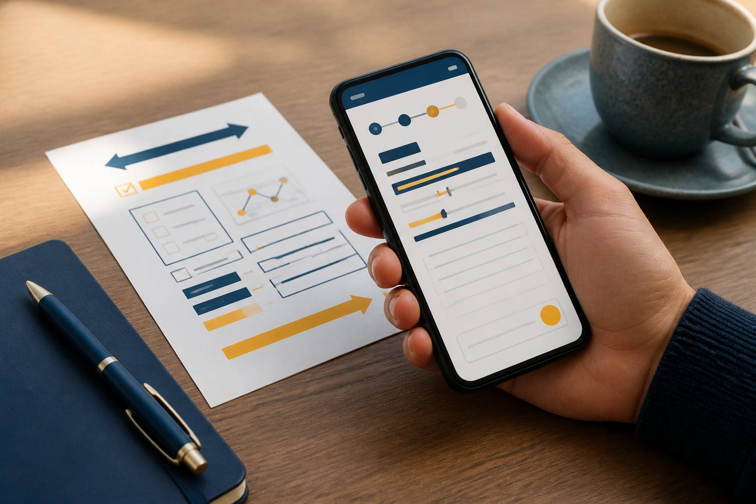 Main tenant un smartphone avec formulaire de signalement