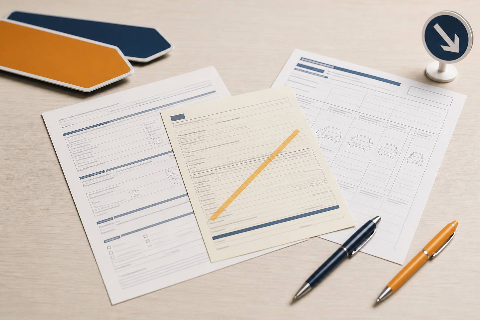 Certificat de cession et carte grise barrée avec stylos