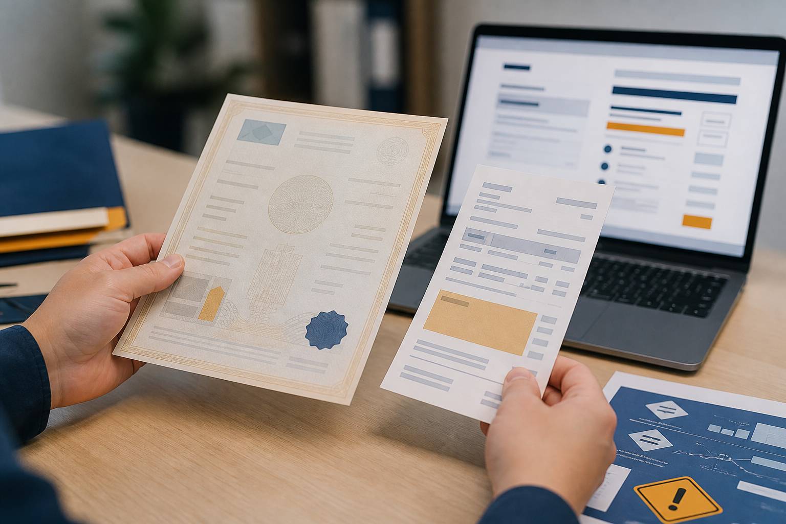 Mains tenant un certificat d'immatriculation et un justificatif