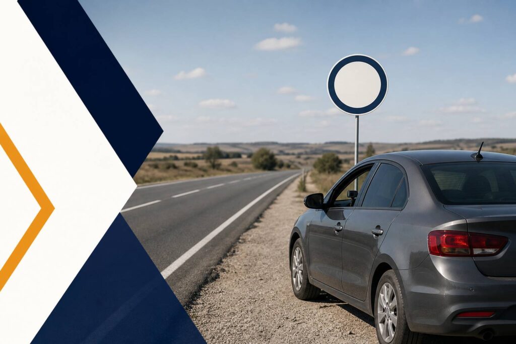 Voiture banalisée garée sur le bas-côté d'une route avec un dispositif de contrôle de vitesse