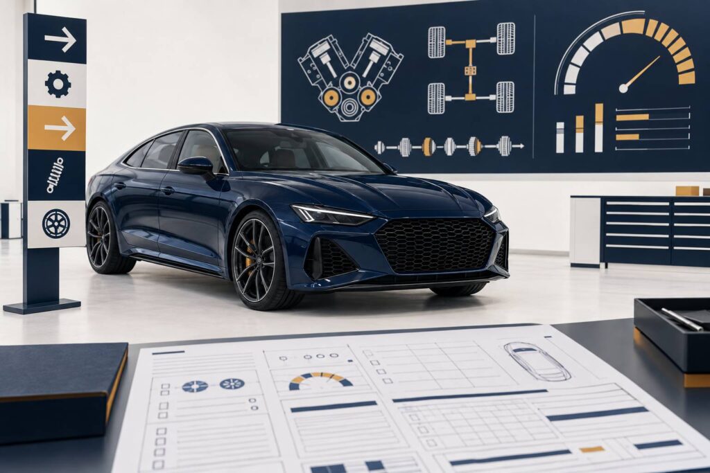Illustration éditoriale du sujet : Audi RS7 : fiche technique, boîte automatique et performances