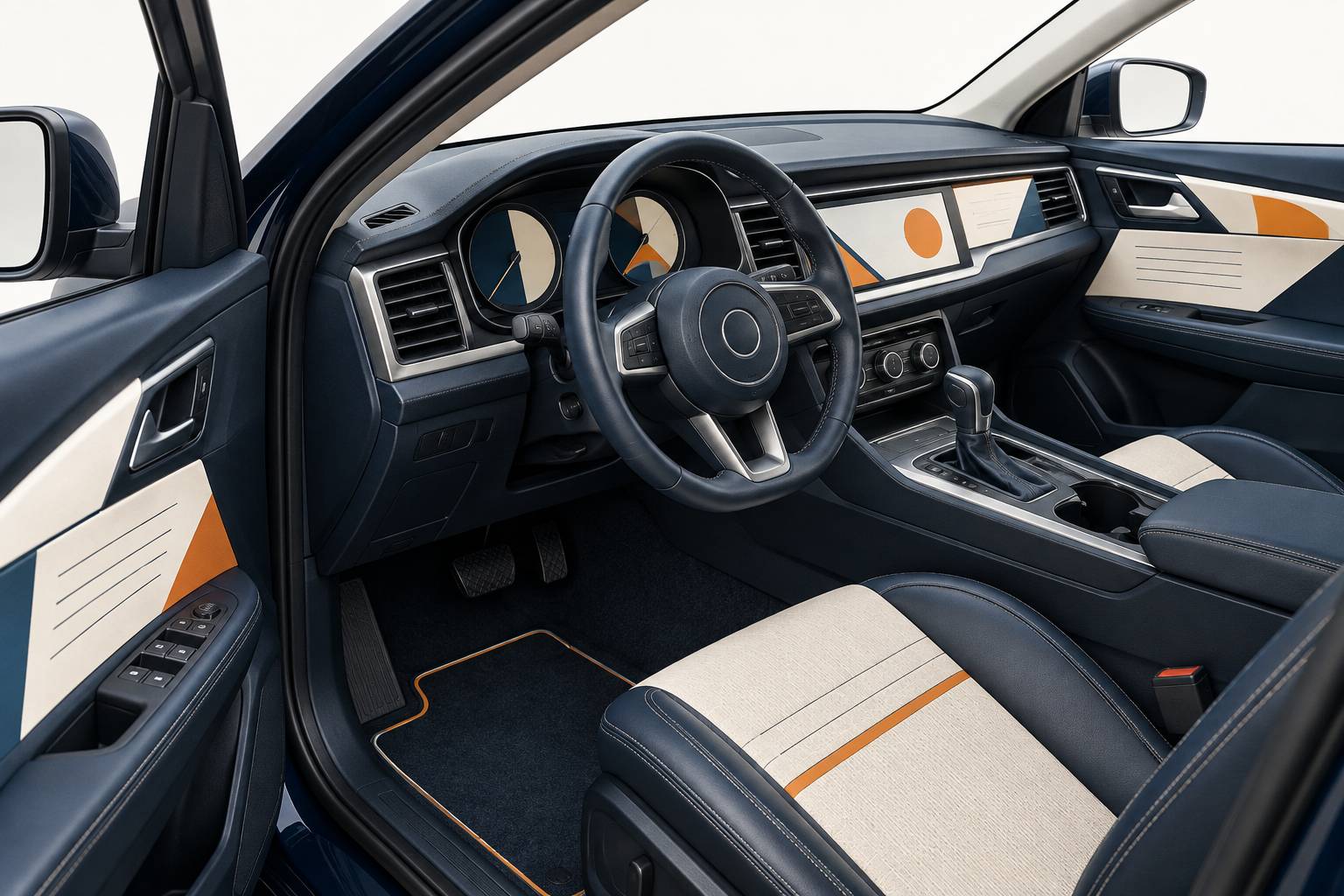 Intérieur d'une berline américaine avec volant en cuir