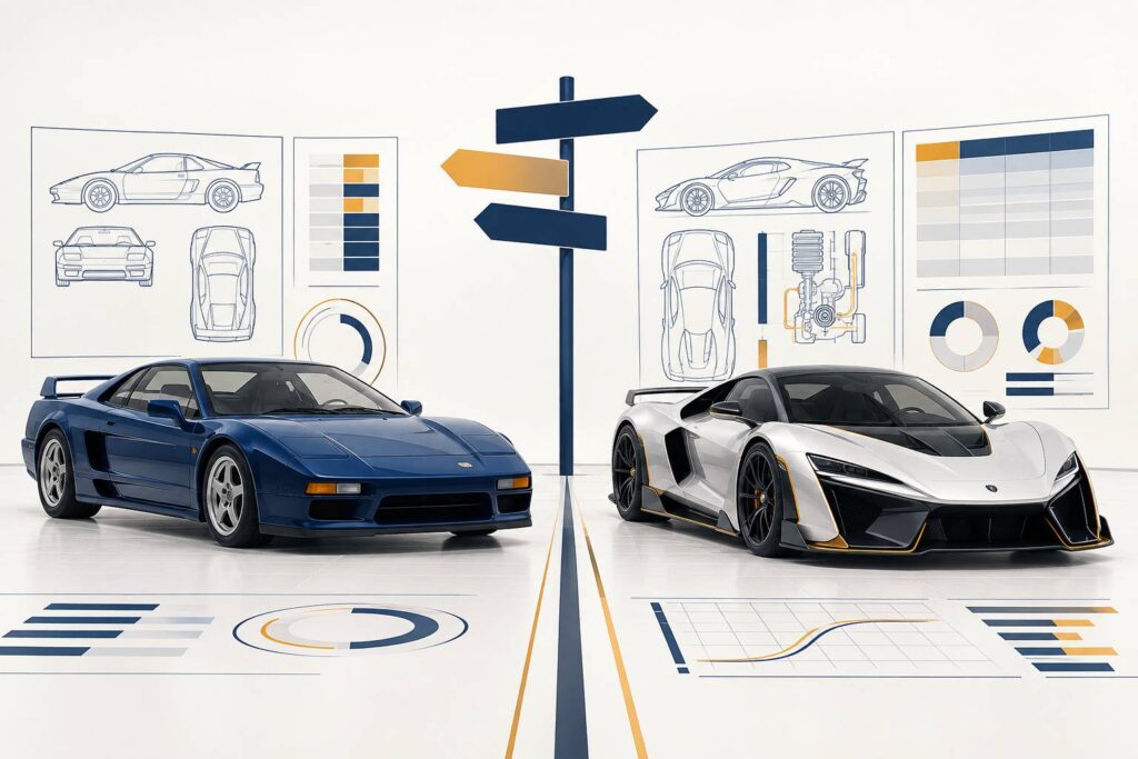 Illustration éditoriale du sujet : Honda NSX : deux générations, technique et héritage