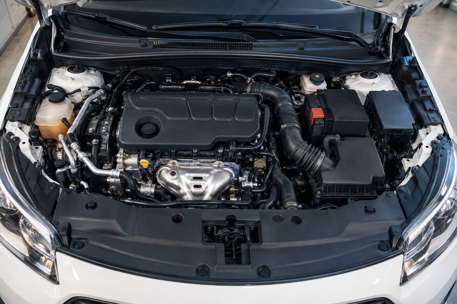 Compartiment moteur compact et propre d'une petite citadine
