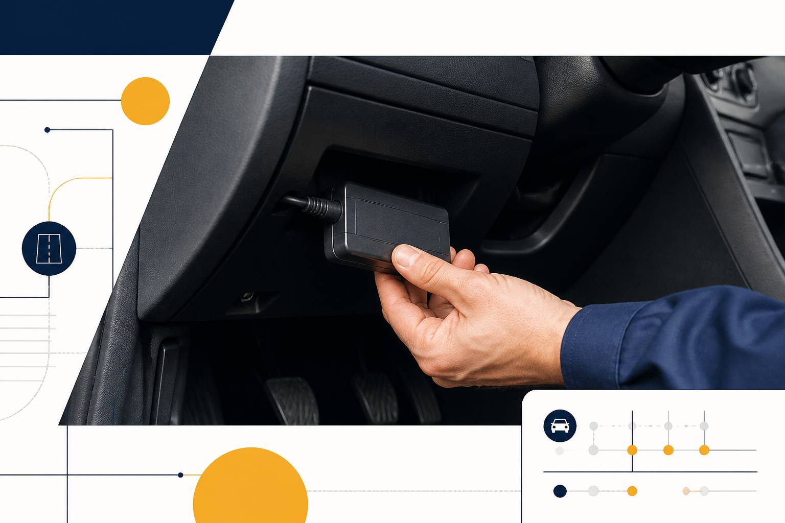 Installation d'un traceur GPS sous le tableau de bord d'une voiture