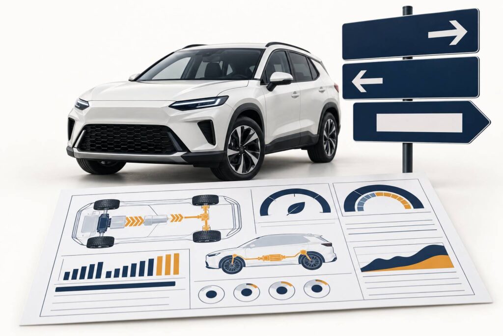 Illustration éditoriale du sujet : Yaris Cross hybride : consommation réelle et transmission AWD-i